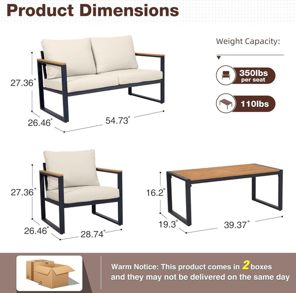 4-Piece Metal Patio Set with Cushions