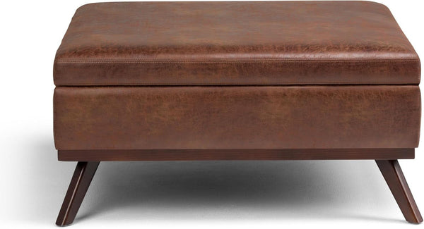 Distressed Saddle Brown Square Storage Ottoman