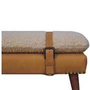 Boucle Leather Strap Upholstered Bench