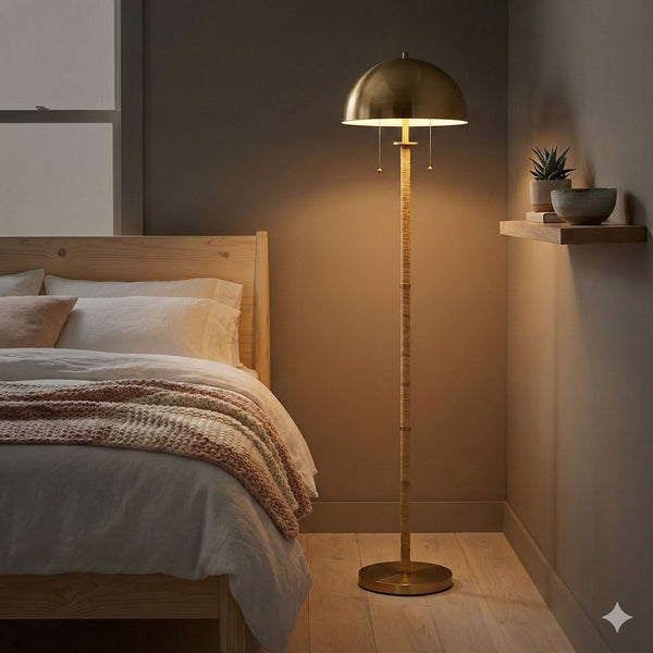 Allure Gold & Rattan Two-Light Floor Lamp