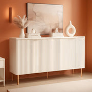 Fluted Matte White Sideboard Cabinet Set