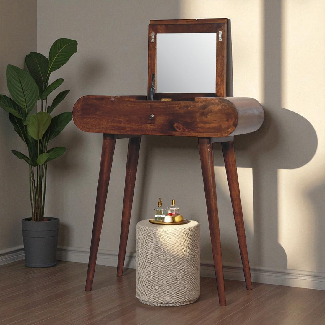 Chestnut Mango Wood Fold-Top Vanity Table