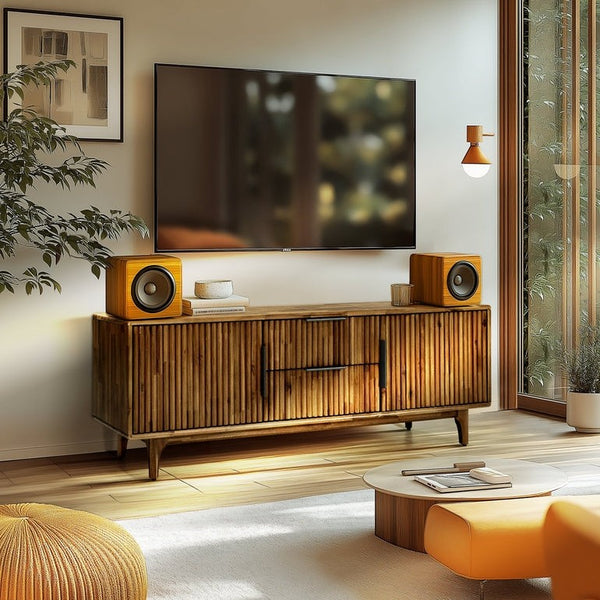 Fluted Acacia Wood TV Stand