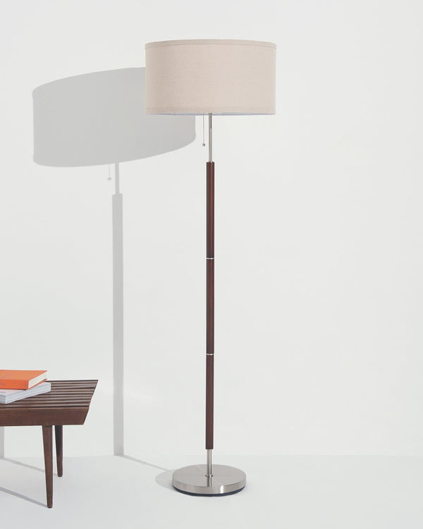 Wood-Grain Linen Shade Floor Lamp