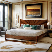 Sunburst Solid Wood Bed Frame — styled in a complete room vignette
