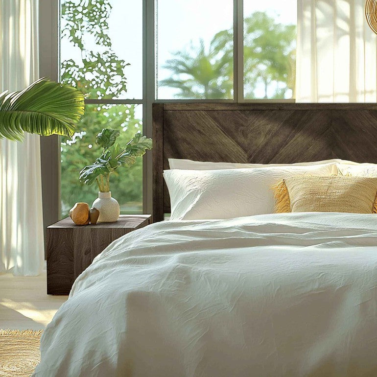 The headboard you notice from across the room
