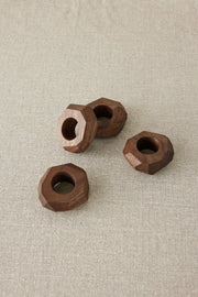Faceted Walnut Napkin Ring Set
