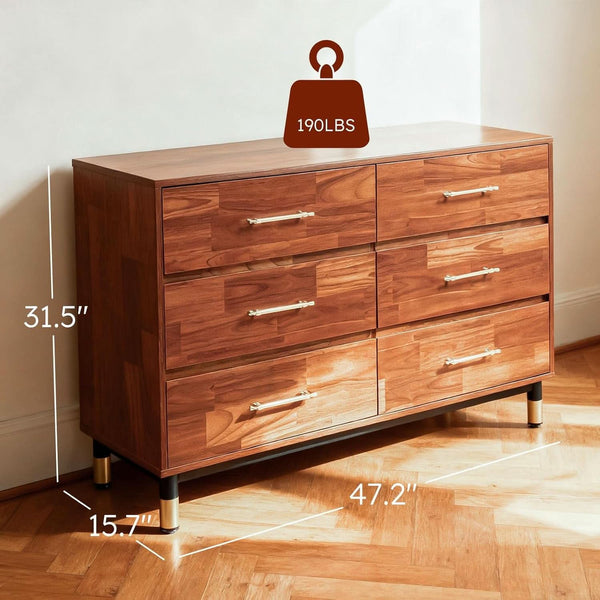 Walnut-Finish Six-Drawer Double Dresser