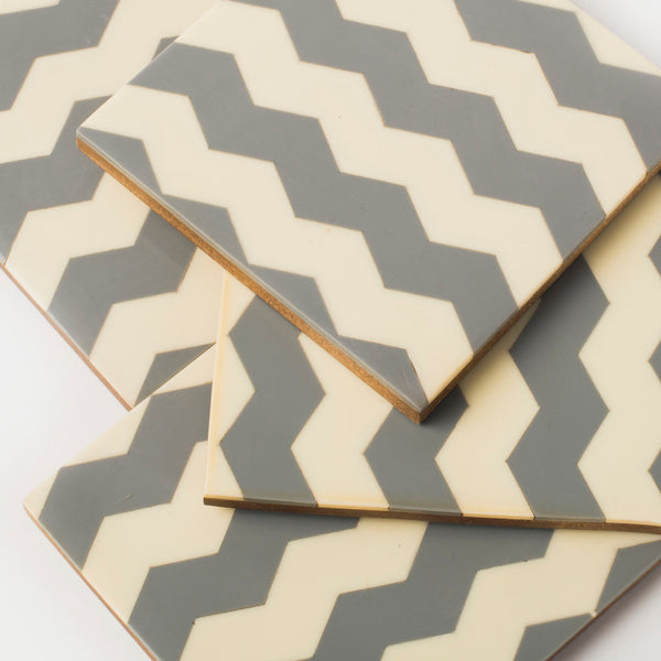 Chevron Gray Ivory Coaster Set