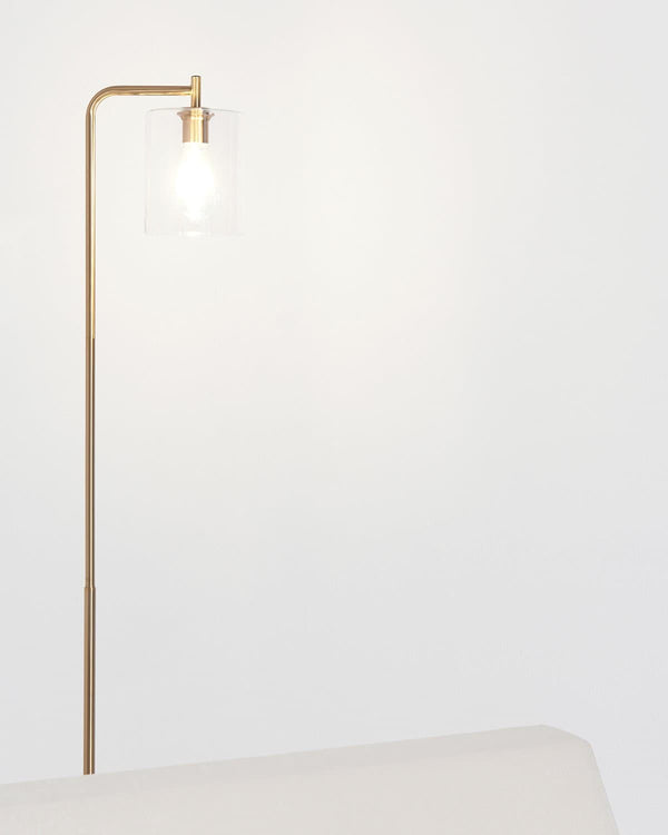 Brass-Finish Glass Cylinder Floor Lamp