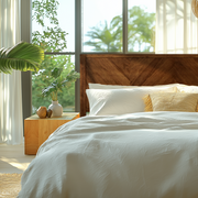 Chevron Hevea Wood Platform Bed — back and side profile detail
