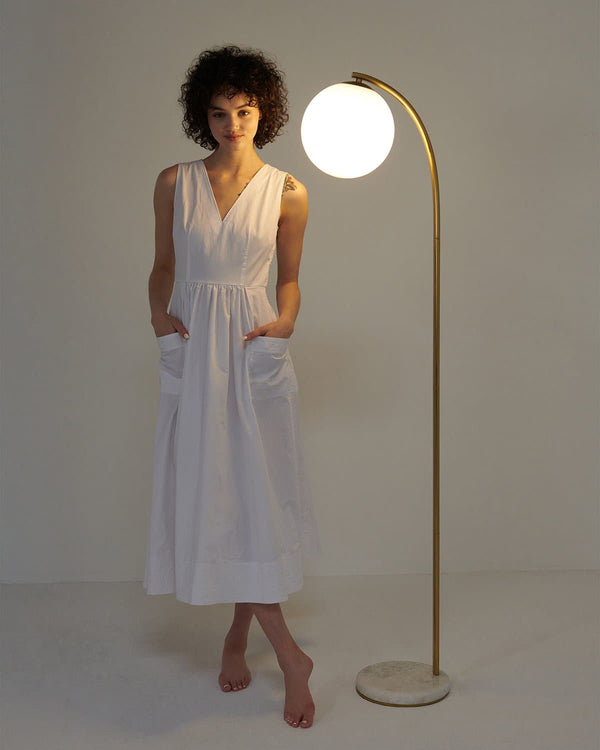 Brass-Tone Arc Globe Floor Lamp