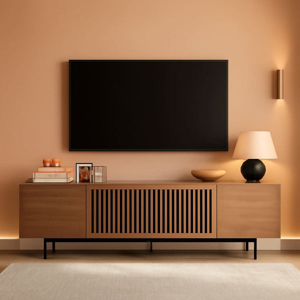 Walnut Veneer Slatted TV Stand 78-Inch