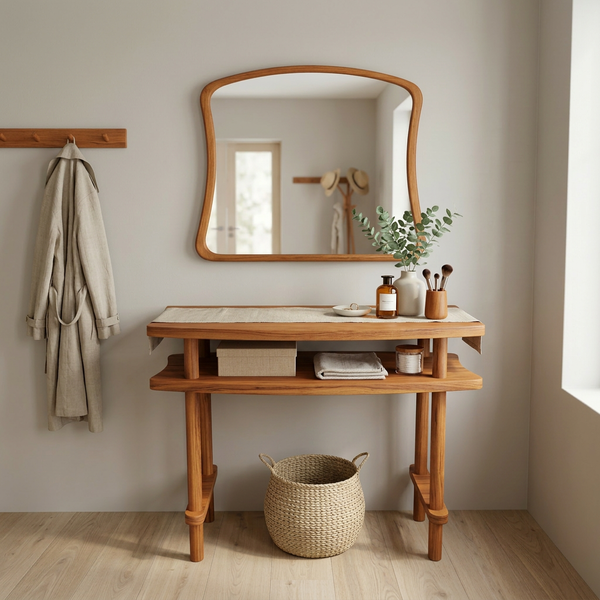 Solid Wood Console Table and Mirror Set