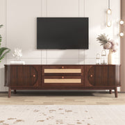 Rattan-Front Fluted Wood TV Stand in a styled home setting