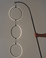 Brass Arc Floor Lamp with Three LED Rings