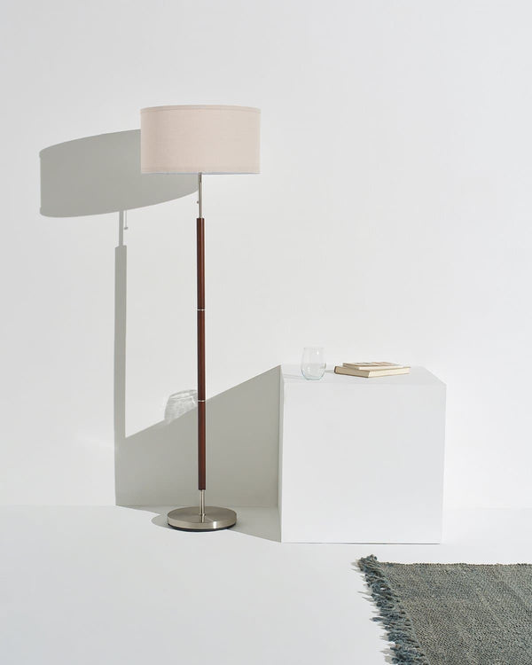 Wood-Grain Linen Shade Floor Lamp