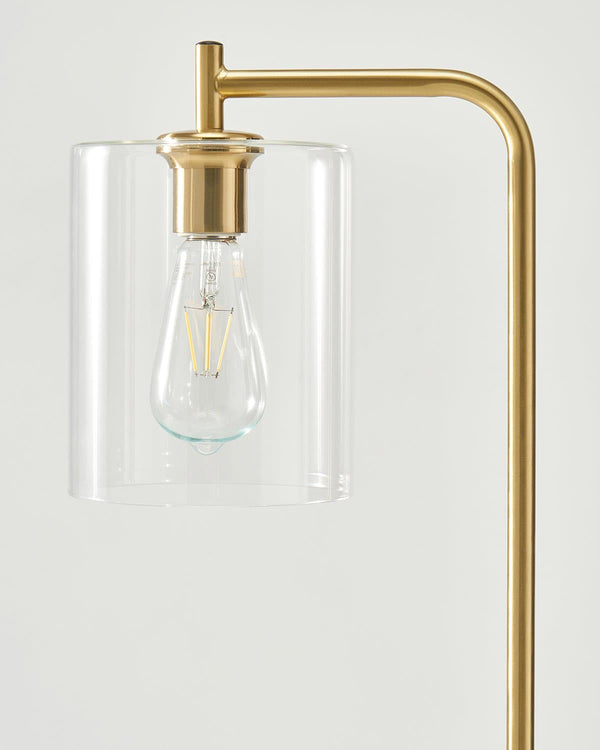 Brass-Finish Glass Cylinder Floor Lamp