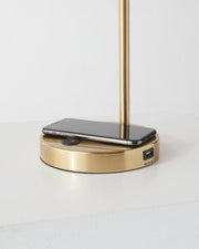 Brass USB Table Lamp with Glass Shade & Wireless Charging