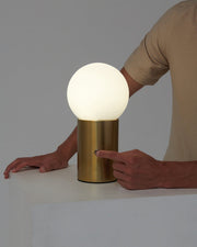 Brass USB Table Lamp with Frosted Glass Globe
