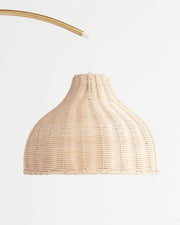 Brass Arc Floor Lamp with Wicker Dome Shade