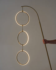 Brass Arc Floor Lamp with Three LED Rings