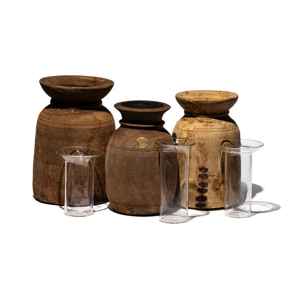 Vintage Wooden Pot with Glass Cylinder
