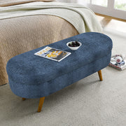Oval Upholstered Storage Bench Wood Legs
