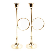Gold Aluminum French Horn Candlestick, 14 in