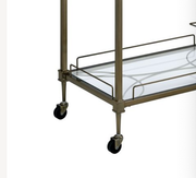 Antique Brass Mirrored Glass Serving Cart