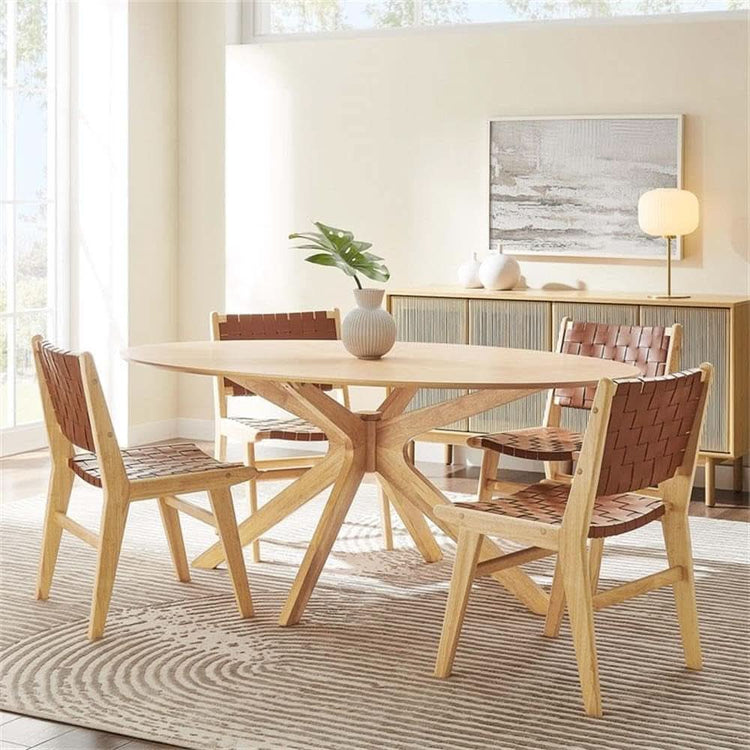 Oak-Finish Oval Dining Table