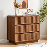 Fluted Walnut-Finish Three Drawer Dresser