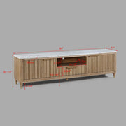 Fluted Wood TV Stand with Marble-Look Top