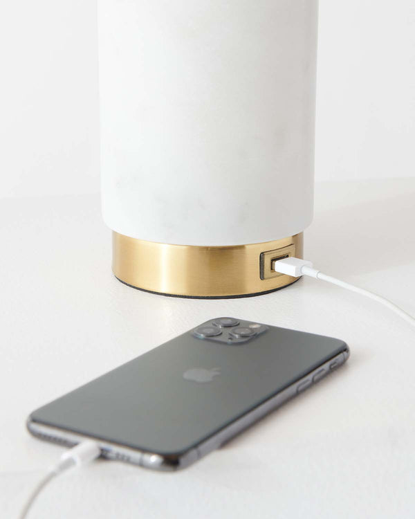 Marble-Base Brass USB Table Lamp — scale reference and proportion detail