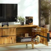 Fluted Acacia Wood TV Stand