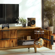 Fluted Acacia Wood TV Stand