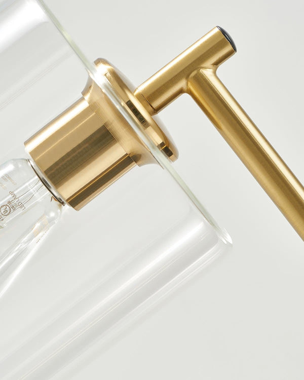 Brass-Finish Glass Cylinder Floor Lamp