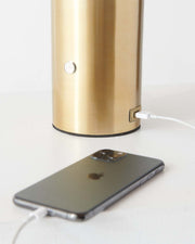 Brass USB Table Lamp with Frosted Glass Globe