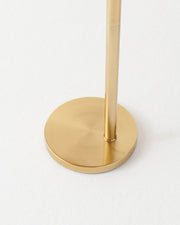 Brass Arc Floor Lamp with Wicker Dome Shade