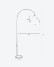 Brass Arc Floor Lamp with Wicker Dome Shade