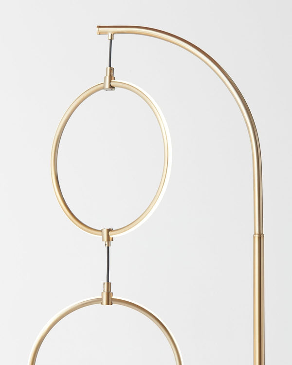 Brass Arc Floor Lamp with Three LED Rings