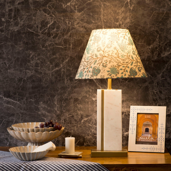 White Marble Brass-Accent Table Lamp