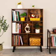Retro Brown 7-Cube Open Bookshelf, 3-Tier