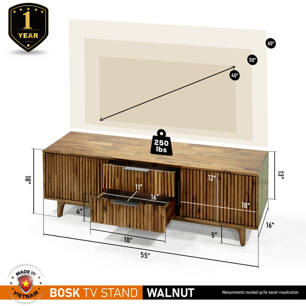 Fluted Acacia Wood TV Stand