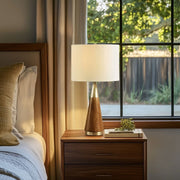 Cone Base Brass and Wood Table Lamp