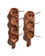 Walnut-Grain Condiment Serving Tray Set