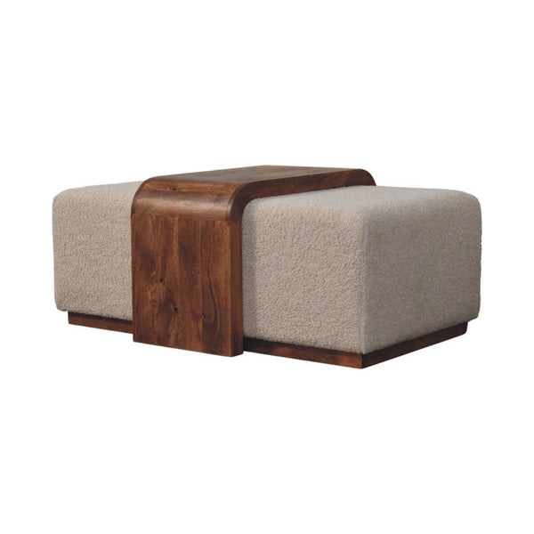 Boucle Upholstered Bench Duo with Wood Table