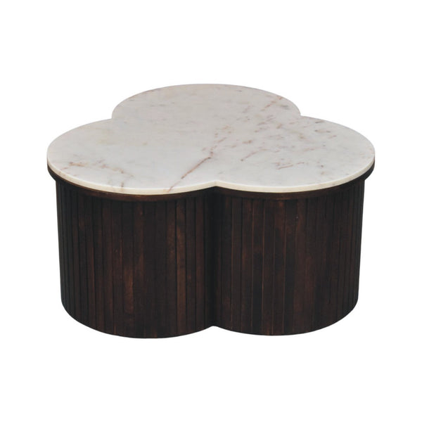Fluted Mango Wood Marble-Top Coffee Table