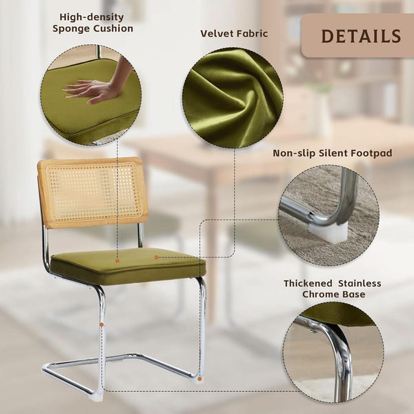 Cane Back Velvet Dining Chairs Set of 2