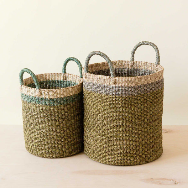 Olive Woven Hemp Floor Basket Set